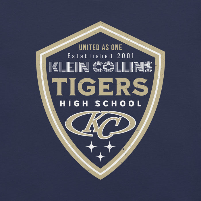 Close-up view of Klein Collins High School Tigers Premium Navy Blue Unisex T-shirt 225