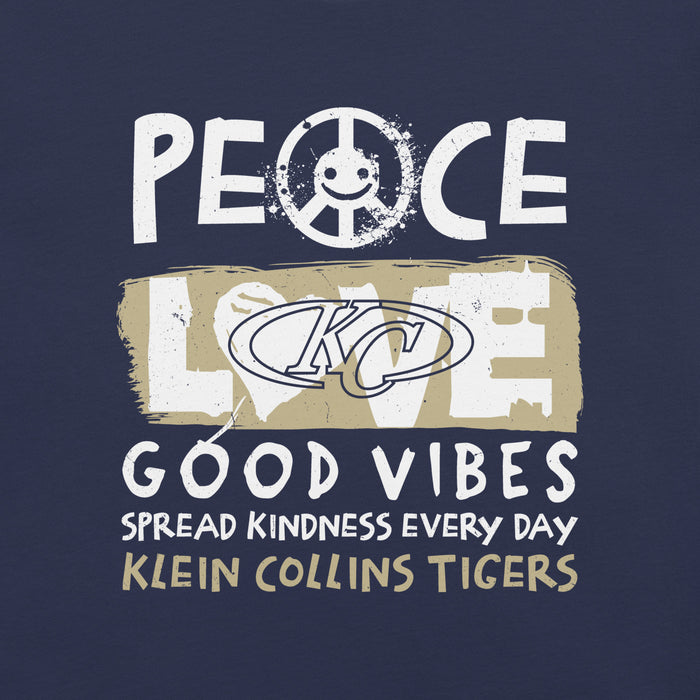 Close-up view of Klein Collins High School Tigers Premium Navy Blue Unisex T-shirt 240