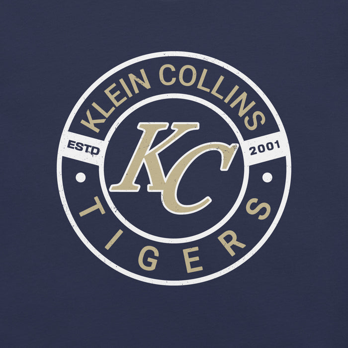 Close-up view of Klein Collins High School Tigers Premium Navy Blue Unisex T-shirt 239