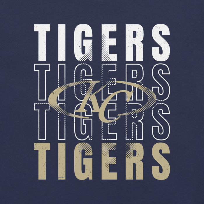 Close-up view of Klein Collins High School Tigers Premium Navy Blue Unisex T-shirt 233