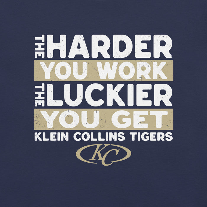 Close-up view of Klein Collins High School Tigers Premium Navy Blue Unisex T-shirt 238