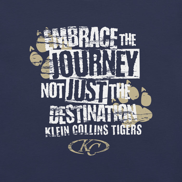 Close-up view of Klein Collins High School Tigers Premium Navy Blue Unisex T-shirt 232