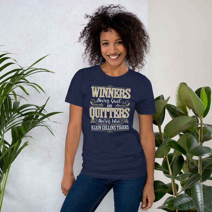 Woman wearing Klein Collins High School Tigers Premium Navy Blue Unisex T-shirt 237