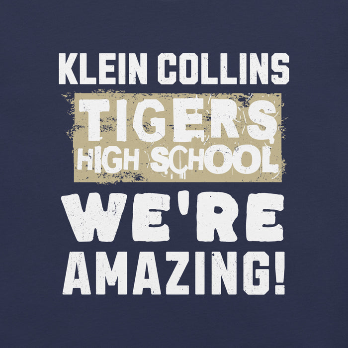 Close-up view of Klein Collins High School Tigers Premium Navy Blue Unisex T-shirt 231