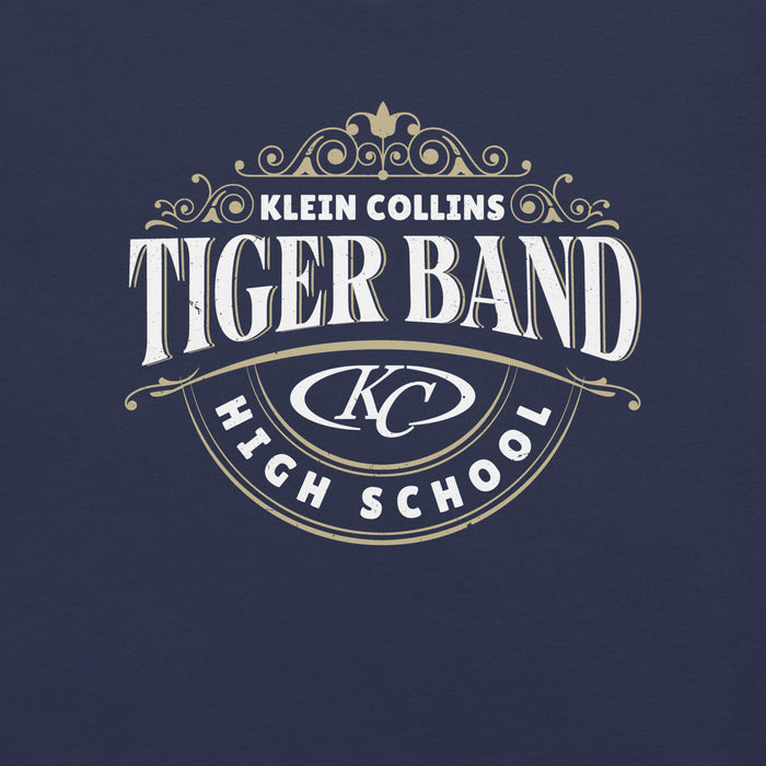 Close-up view of Klein Collins High School Tiger Band Premium Navy Blue Unisex T-shirt 211