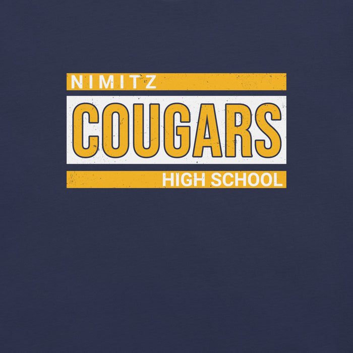 Close-up view of Nimitz High School Cougars Navy Blue Premium Unisex T-shirt 098