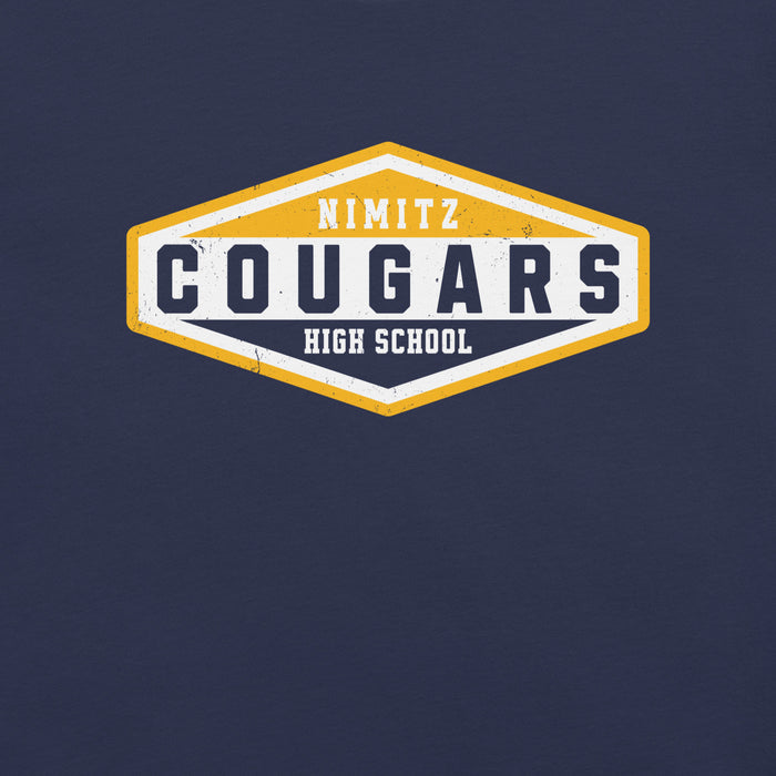 Close-up view of Nimitz High School Cougars Navy Blue Premium Unisex T-shirt 009