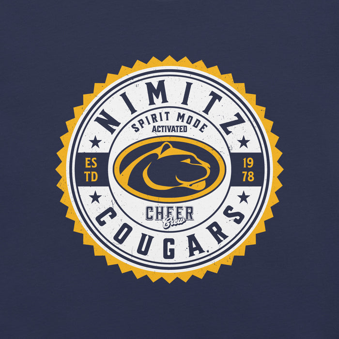 Close-up view of Nimitz High School Cougars Navy Blue Premium Unisex T-shirt 203