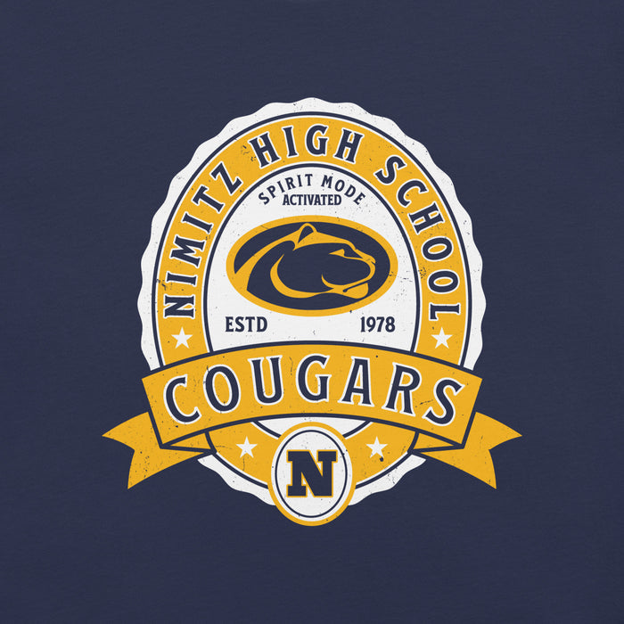 Close-up view of Nimitz High School Cougars Navy Blue Premium Unisex T-shirt 212