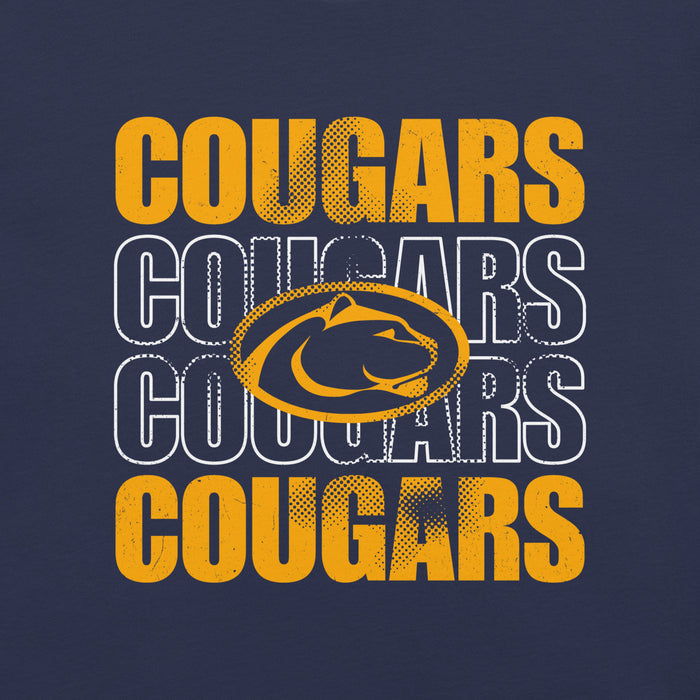 Close-up view of Nimitz High School Cougars Navy Blue Premium Unisex T-shirt 233
