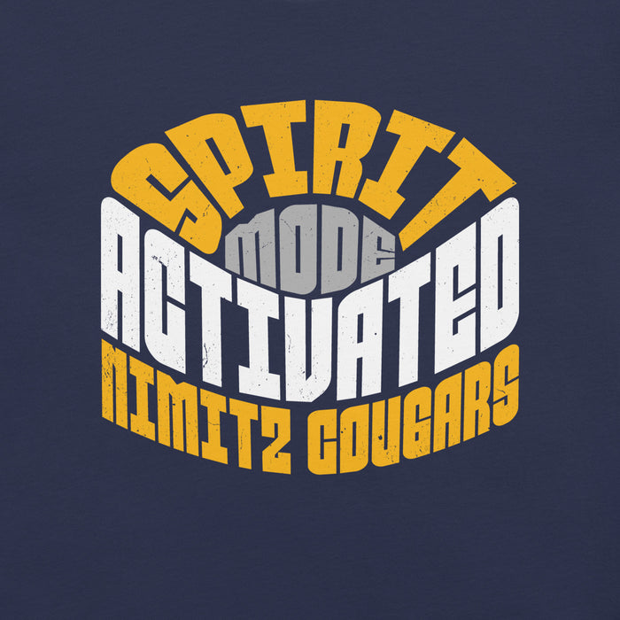 Close-up view of Nimitz High School Cougars Navy Blue Premium Unisex T-shirt 242