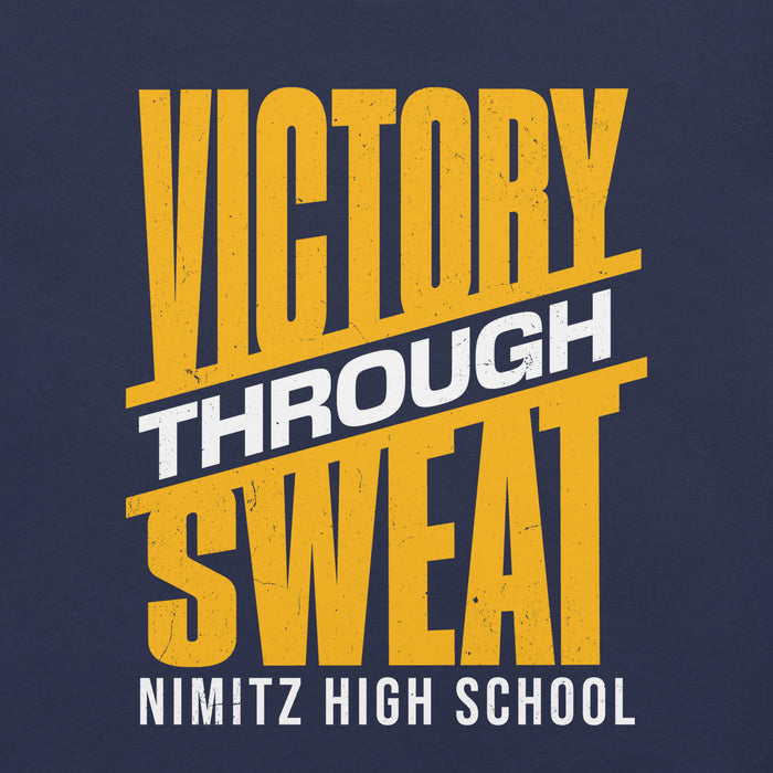 Close-up view of Nimitz High School Cougars Navy Blue Premium Unisex T-shirt 241