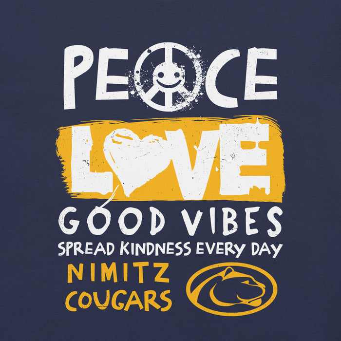 Close-up view of Nimitz High School Cougars Navy Blue Premium Unisex T-shirt 240