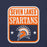 A rectangular graphic with rounded corners reading 'SEVEN LAKES SPARTANS' in orange and white text, with an orange and white Spartan helmet logo and two white stars on a dark navy background. The design appears distressed and is centered on a dark navy backdrop. Seven Lakes High School Spartans Navy Blue Premium Unisex T-shirt 001