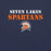 Close-up view of Seven Lakes High School Spartans Navy Blue Premium Unisex T-shirt 017