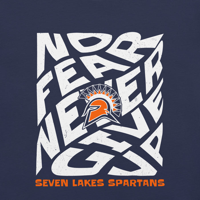 Close-up view of Seven Lakes High School Spartans Navy Blue Premium Unisex T-shirt 236