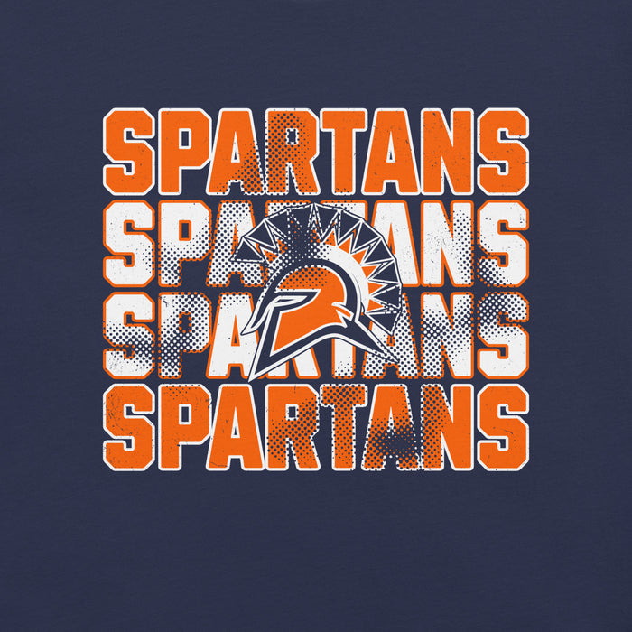 Close-up view of Seven Lakes High School Spartans Navy Blue Premium Unisex T-shirt 233