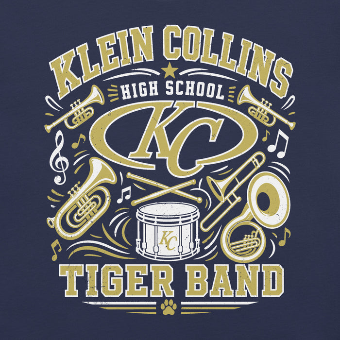 Close-up view of Klein Collins High School Tiger Band Navy Blue Premium T-shirt 002