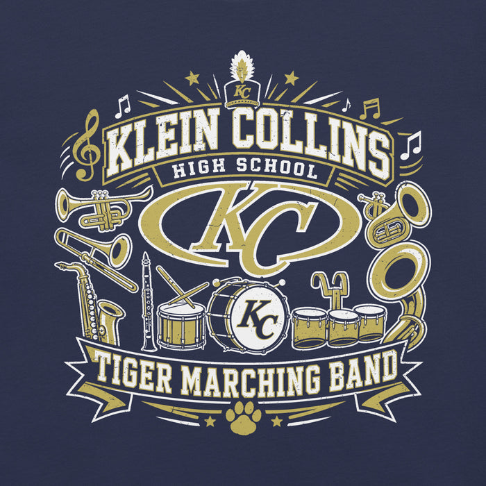 Close-up view of Klein Collins High School Tiger Band Navy Blue Premium T-shirt 003