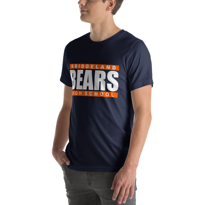 Man wearing a Bridgeland High School Bears Premium Navy Unisex T-shirt 98