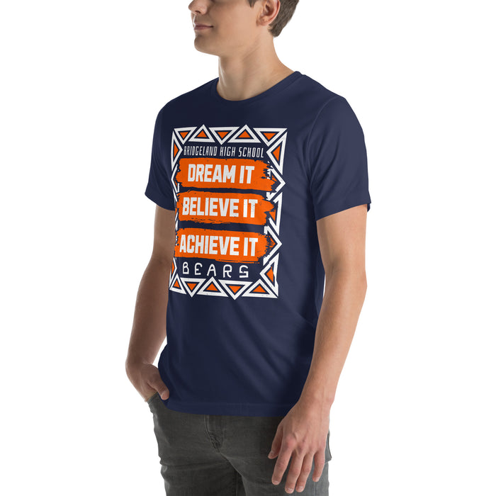 Man wearing Bridgeland High School Bears Premium Navy Blue Unisex T-shirt 229