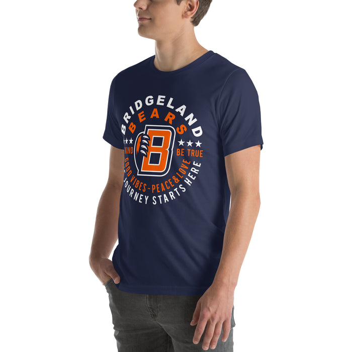 Man wearing Bridgeland High School Bears Premium Navy Blue Unisex T-shirt 016