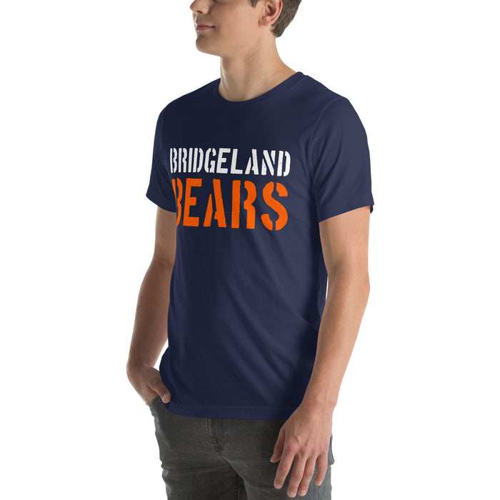 Man wearing Bridgeland High School Bears Premium Navy Blue Unisex T-shirt 017