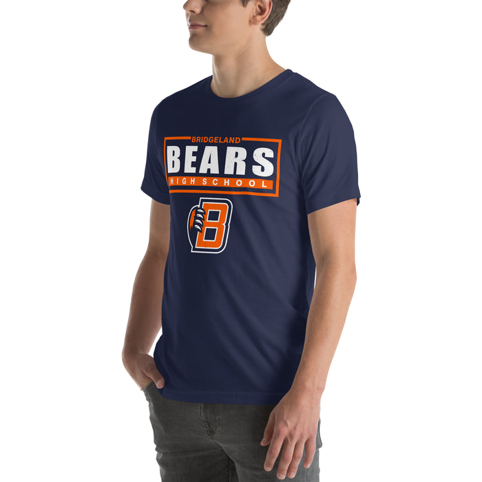 Man wearing Bridgeland High School Bears Premium Navy Blue Unisex T-shirt 049