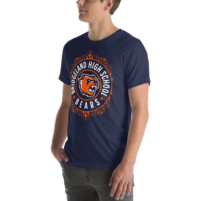 Man wearing Bridgeland High School Bears Premium Navy Blue Unisex T-shirt 227