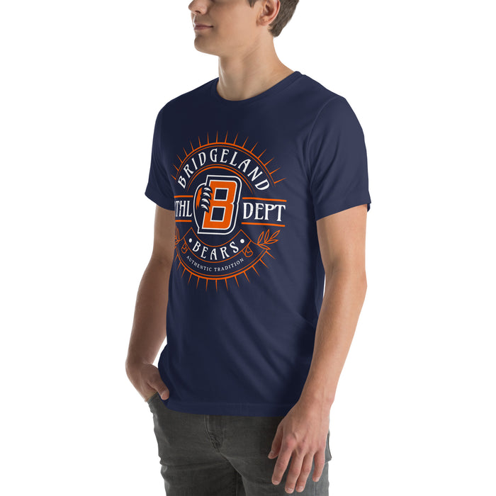 Man wearing Bridgeland High School Bears Premium Navy Blue Unisex T-shirt 201