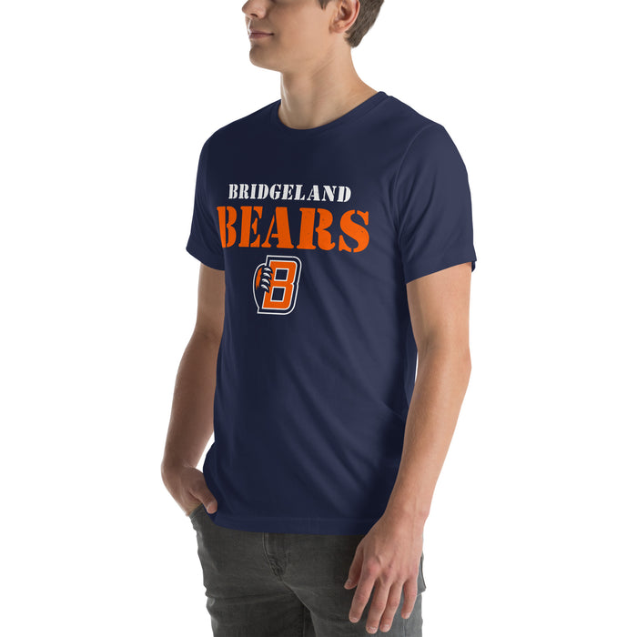 Man wearing Bridgeland High School Bears Premium Navy Blue Unisex T-shirt 222