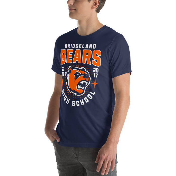 Man wearing Bridgeland High School Bears Premium Navy Blue Unisex T-shirt 204