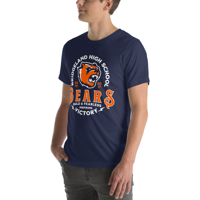 Man wearing Bridgeland High School Bears Premium Navy Blue Unisex T-shirt 206