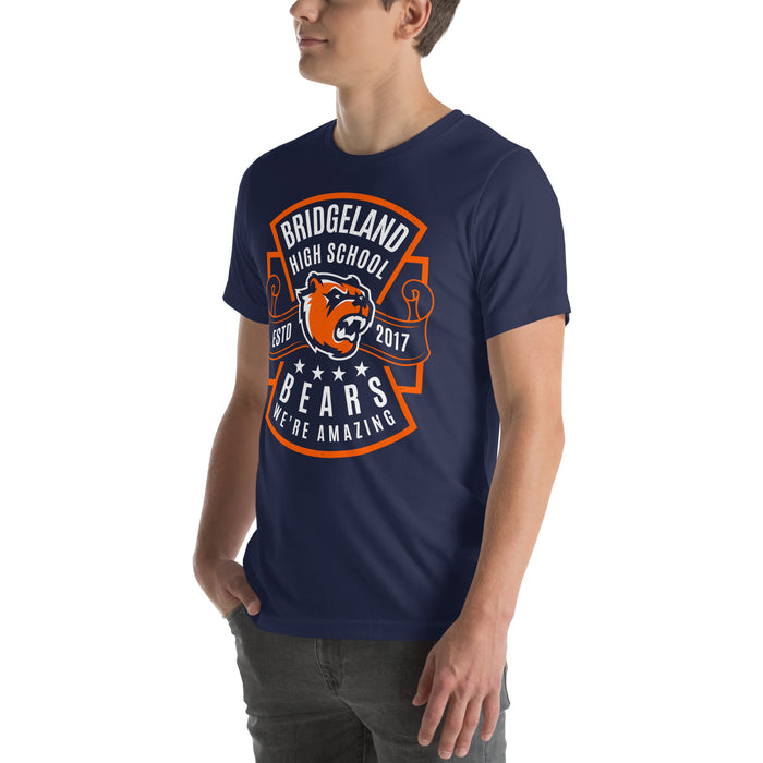 Man wearing Bridgeland High School Bears Premium Navy Blue Unisex T-shirt 207