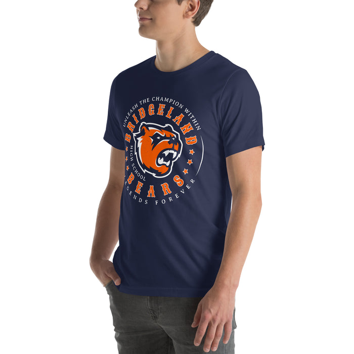 Man wearing Bridgeland High School Bears Premium Navy Blue Unisex T-shirt 214