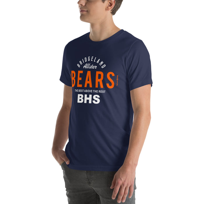 Man wearing Bridgeland High School Bears Premium Navy Blue Unisex T-shirt 040