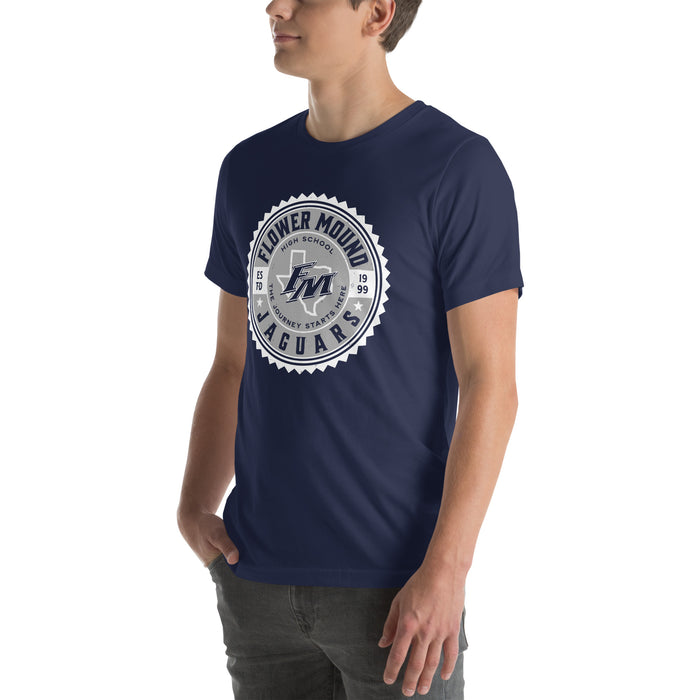 Man wearing Flower Mound High School Jaguars Navy Blue Premium T-shirt 203