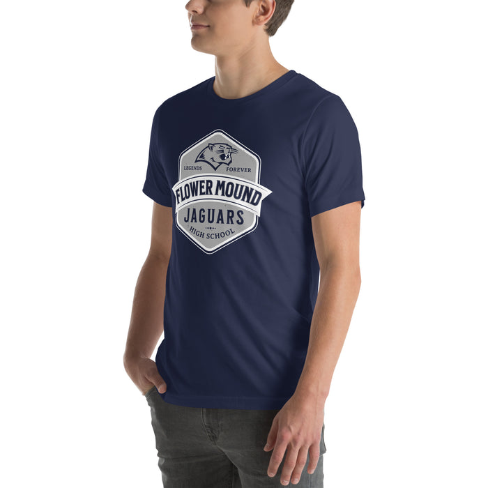 Man wearing Flower Mound High School Jaguars Navy Blue Premium T-shirt 209