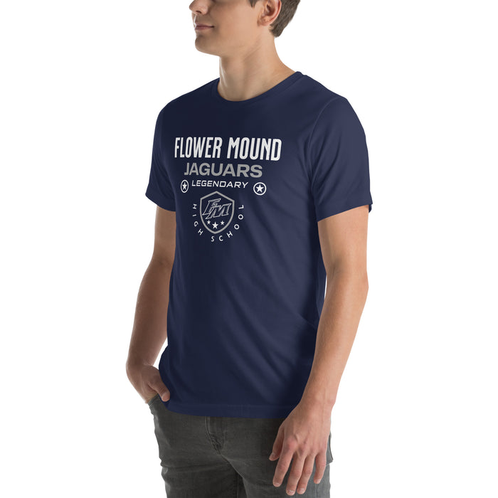 Man wearing Flower Mound High School Jaguars Navy Blue Premium T-shirt 003