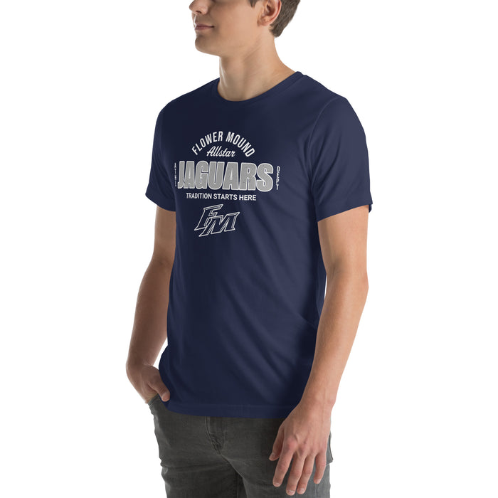 Man wearing Flower Mound High School Jaguars Navy Blue Premium T-shirt 040