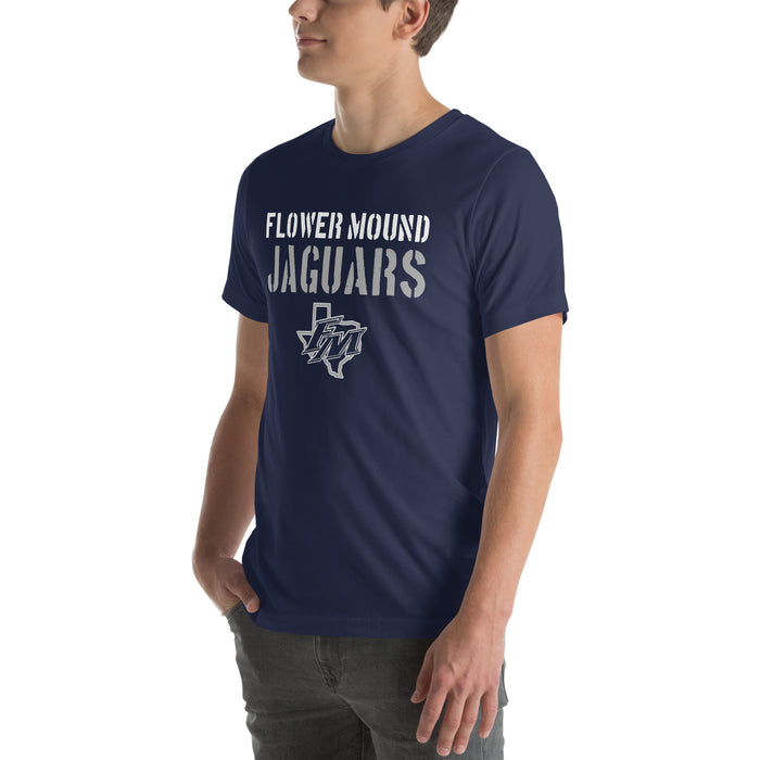 Man wearing Flower Mound High School Jaguars Navy Blue Premium T-shirt 017