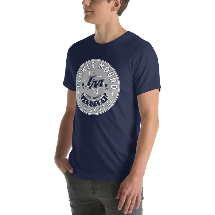 Man wearing Flower Mound High School Jaguars Navy Blue Premium T-shirt 215