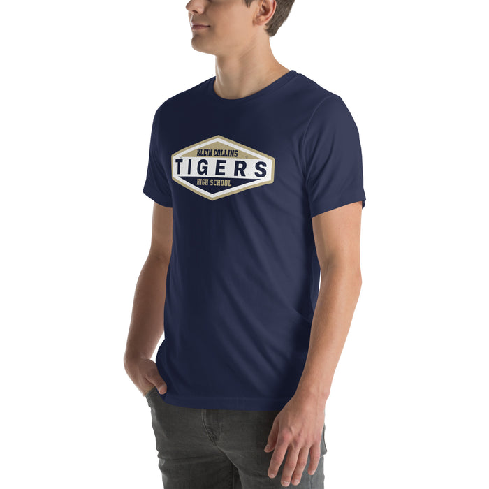 Man wearing Klein Collins High School Tigers Premium Navy Blue Unisex T-shirt 009