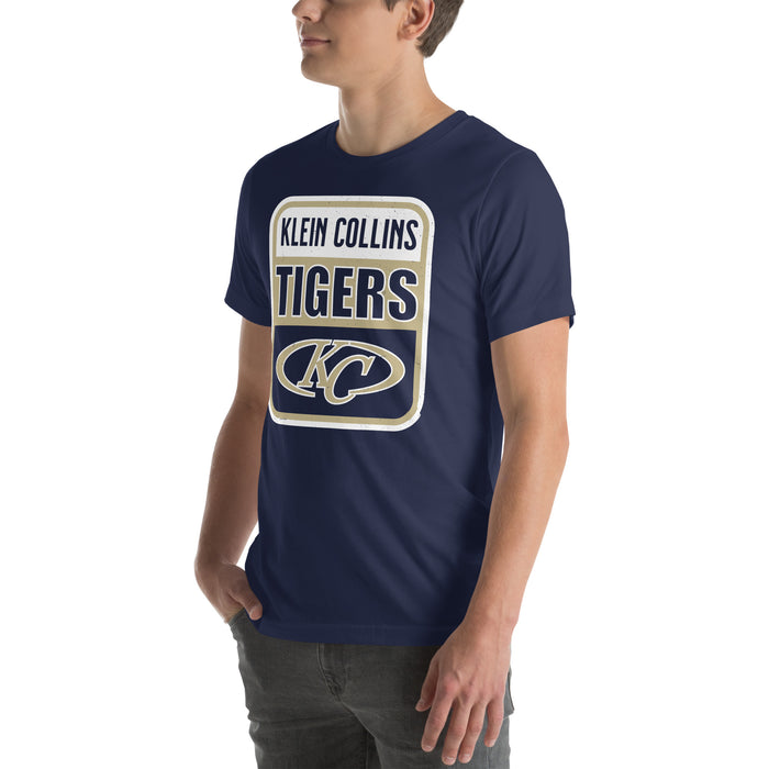 Man wearing Klein Collins High School Tigers Premium Navy Blue Unisex T-shirt 001