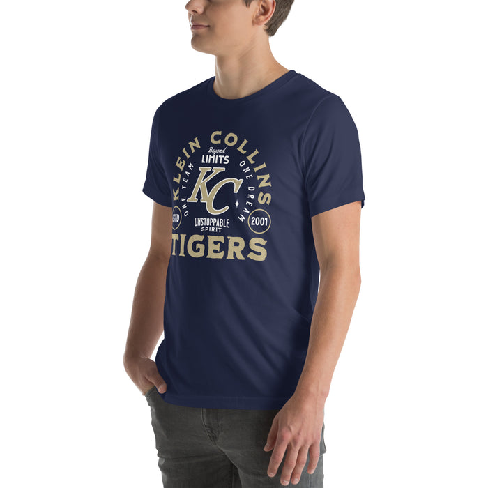 Man wearing Klein Collins High School Tigers Premium Navy Blue Unisex T-shirt 208