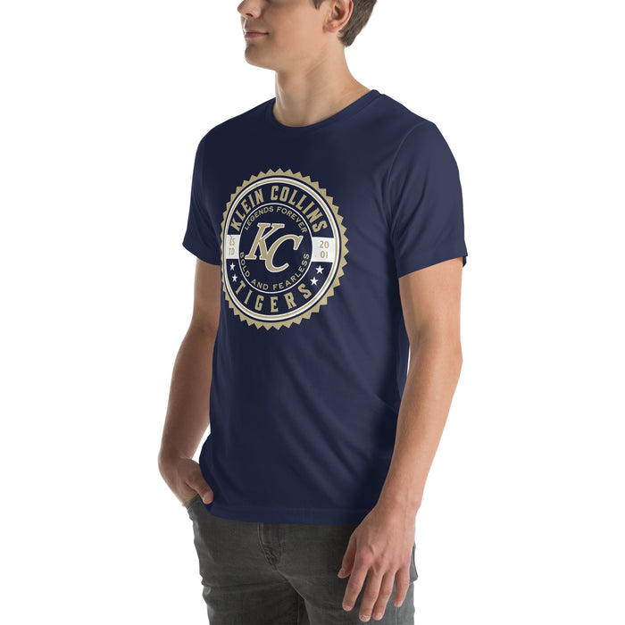 Man wearing Klein Collins High School Tigers Premium Navy Blue Unisex T-shirt 203