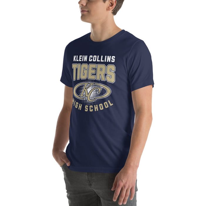 Man wearing Klein Collins High School Tigers Premium Navy Blue Unisex T-shirt 204