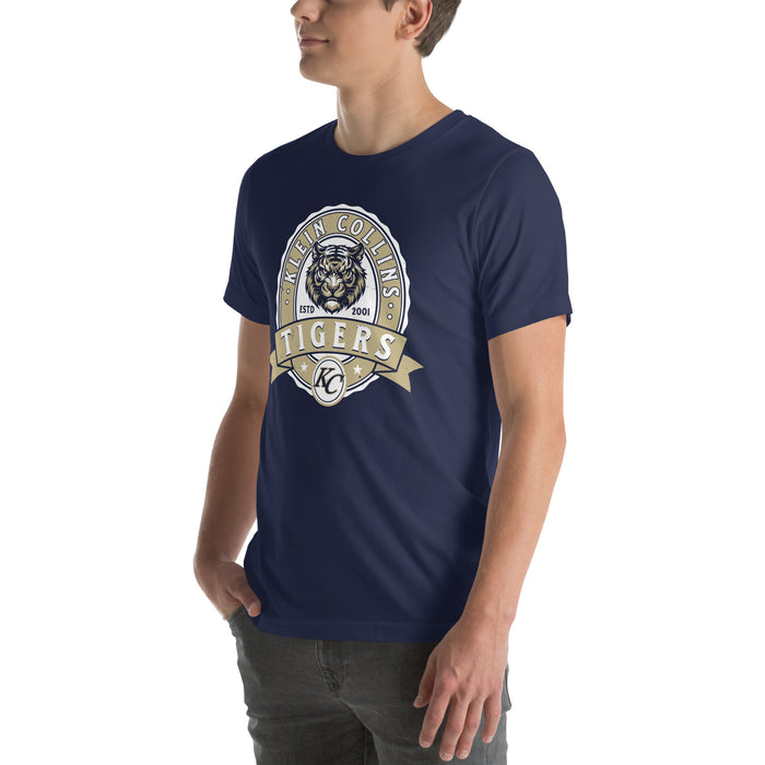 Man wearing Klein Collins High School Tigers Premium Navy Blue Unisex T-shirt 212