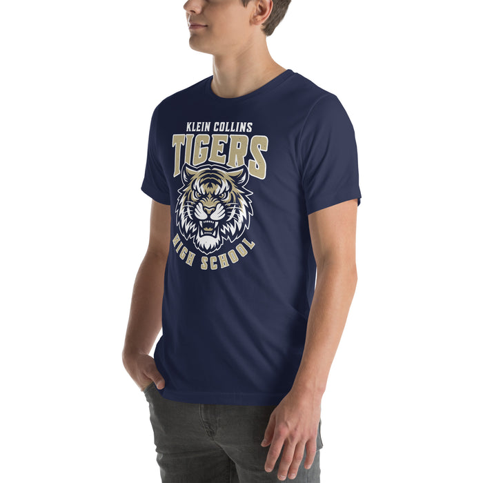 Man wearing Klein Collins High School Tigers Premium Navy Blue Unisex T-shirt 213