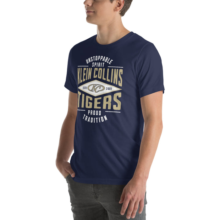 Man wearing Klein Collins High School Tigers Premium Navy Blue Unisex T-shirt 210
